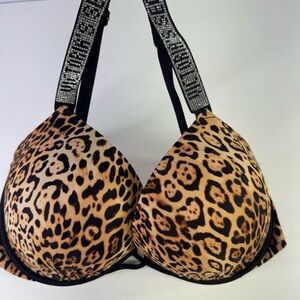 Victoria's Secret Leopard Print Push-Up Bikini Top with Embellished Straps